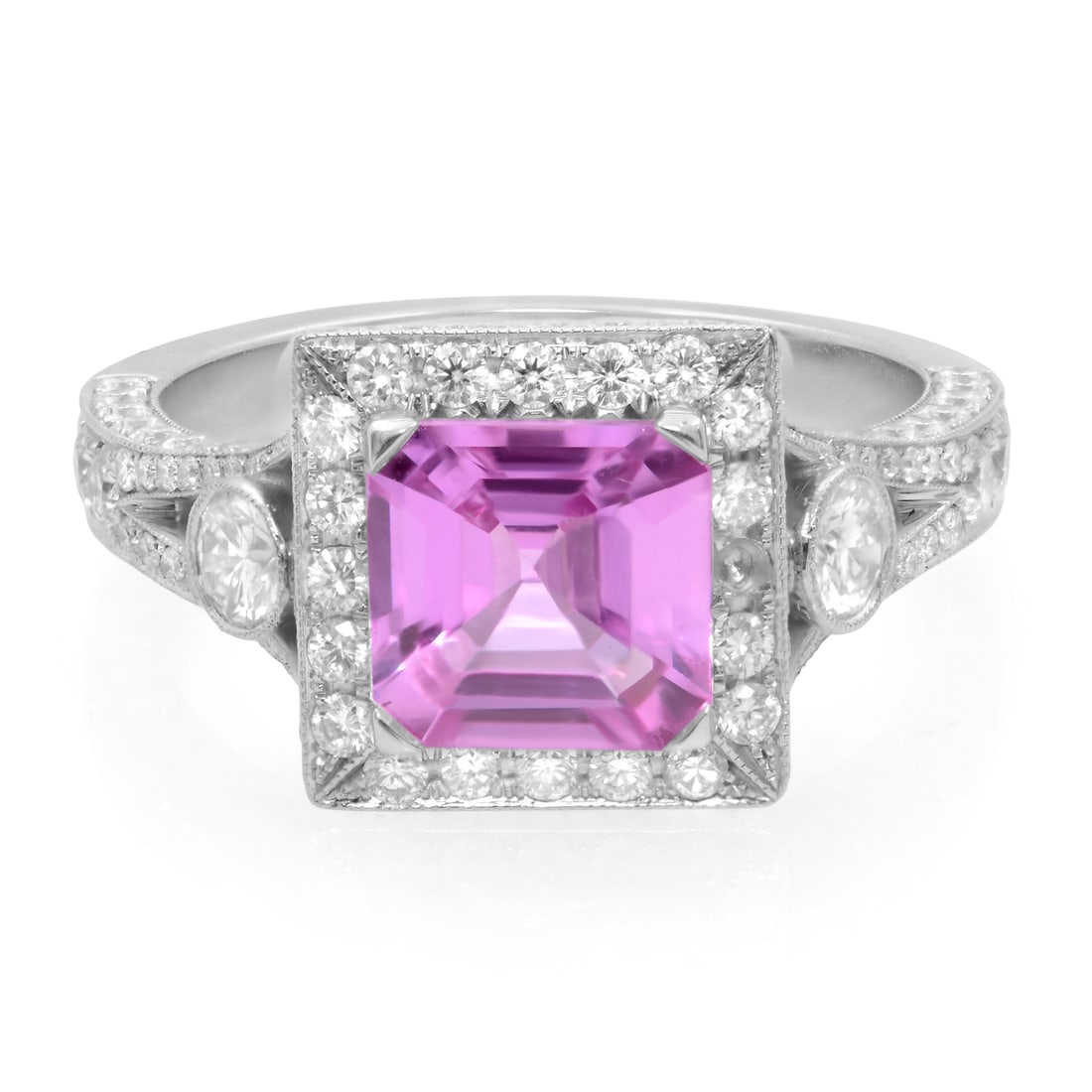 Rachel Koen Platinum 1.53ct Pink Sapphire Diamond Halo Engagement Ring (1 of 6)
