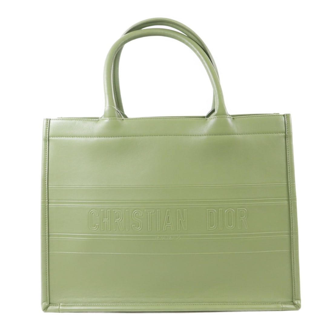 Dior Christian Dior Green Calfskin Leather Tote Bag: Dior Christian Dior Green Calfskin Leather Tote Bag Introducing the Christian Dior CD Book Tote Bag, a stylish accessory crafted from high-quality calfskin leather in an elegant green hue. This tote b