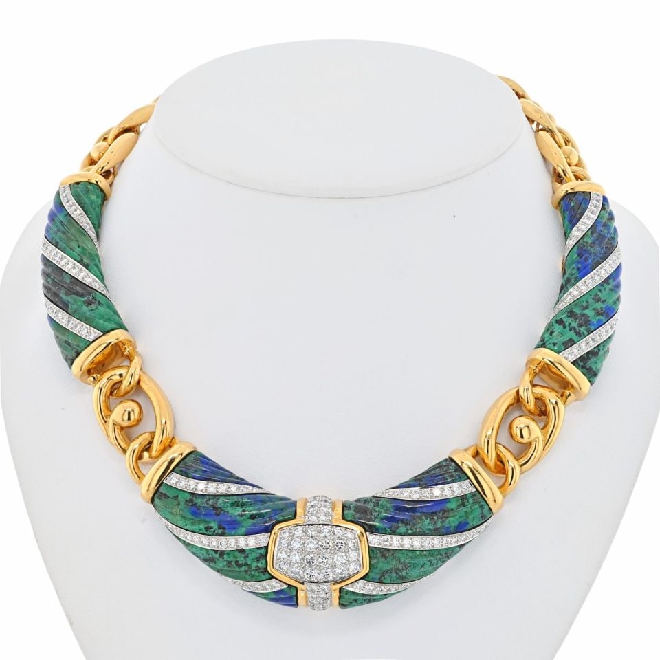 David Webb Platinum 18K Gold Dinner Roll Necklace 6 Carat Diamonds: David Webb Platinum 18K Gold Dinner Roll Necklace 6 Carat Diamonds This exquisite David Webb Dinner Roll Necklace showcases an elegant design crafted from a luxurious combination of platinum and 18K y