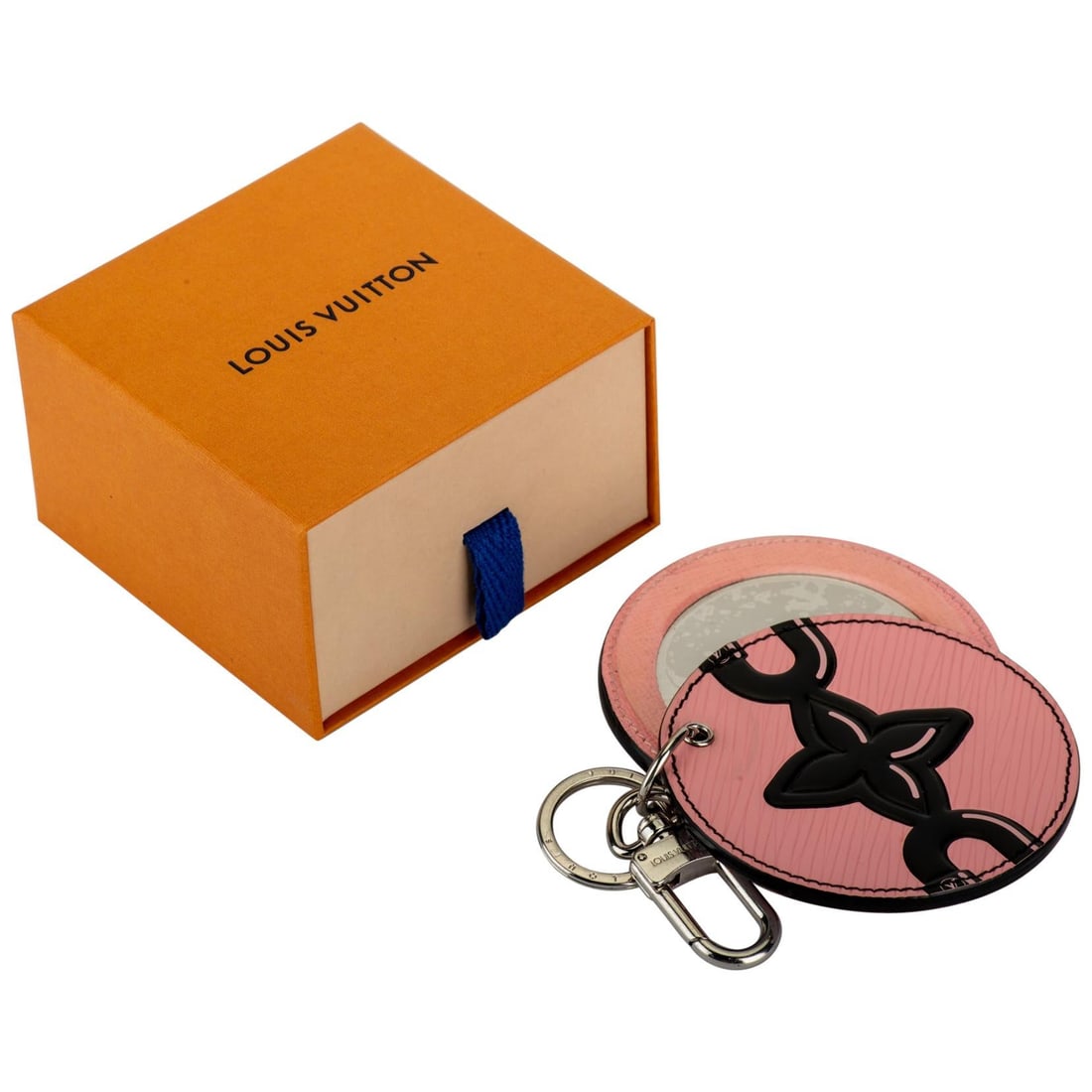 Limited Edition Louis Vuitton Pink Double Mirror Bag Charm: Limited Edition Louis Vuitton Pink Double Mirror Bag Charm Add a touch of luxury to your accessories with this limited edition Louis Vuitton Pink Double Mirror Bag Charm. Crafted from high-quality pin