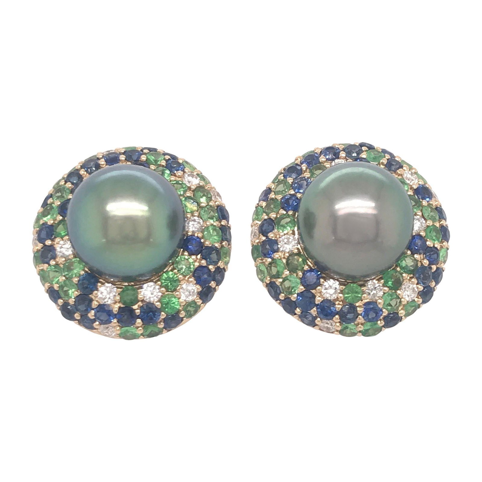Harbor Diamonds Tahitian Pearl Sapphire Diamond Earrings 3.87 Carats 18K Gold (1 of 12)