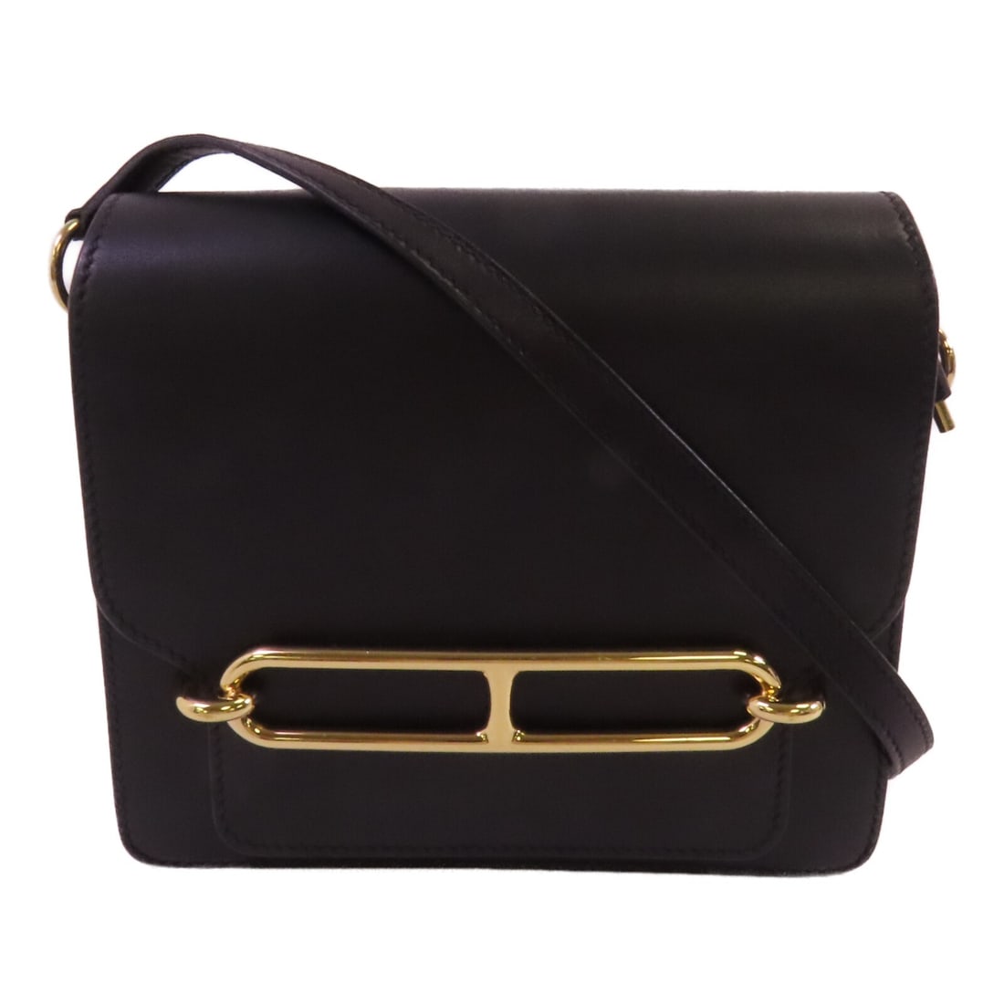 Hermes Roulis Mini Black Allegro Leather Shoulder Bag with Gold Hardware (1 of 16)