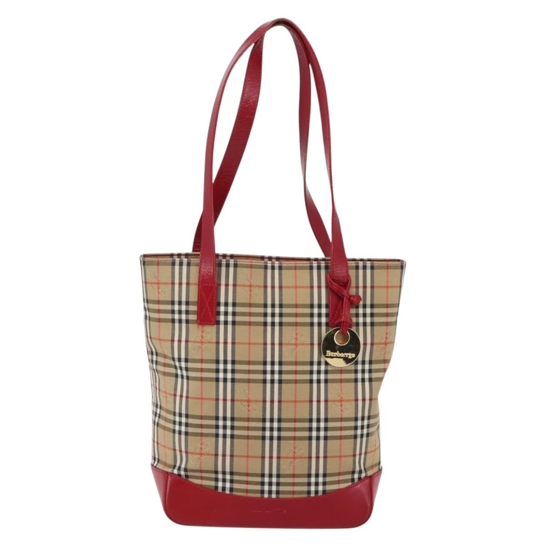 Burberry Beige Nova Check Pattern Tote Bag: Burberry Beige Nova Check Pattern Tote Bag This pre-owned Burberry Nova Check tote bag in beige features the iconic check pattern and is designed for female users. It is in good condition with visible