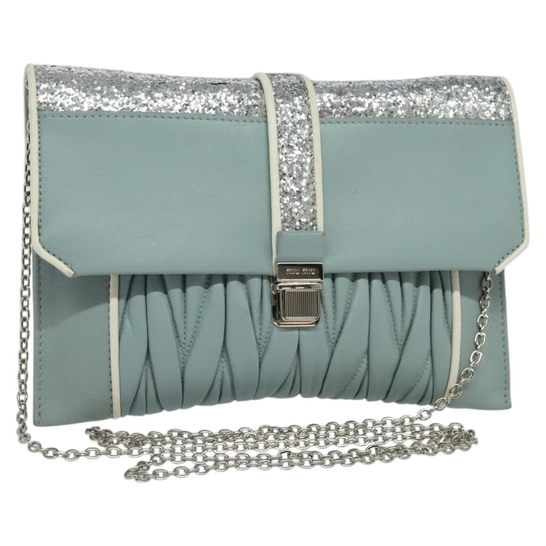 Miu Miu Blue Silver Leather Chain Shoulder Bag Auth BD1352 (1 of 18)