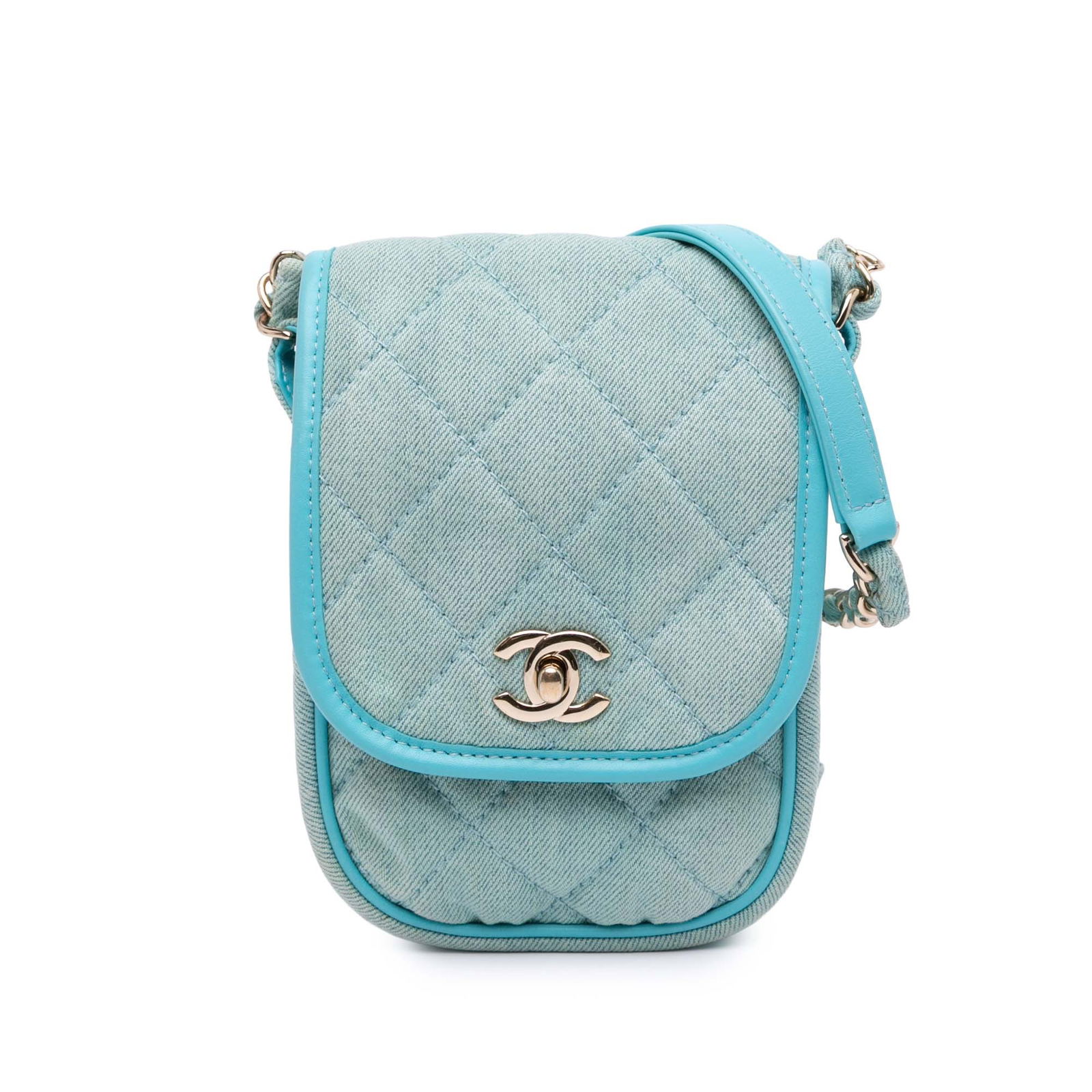 Chanel Mini CC Quilted Denim Crossbody Blue Bag: Chanel Mini CC Quilted Denim Crossbody Blue Bag This Chanel Mini CC Quilted Denim Crossbody bag showcases a unique blend of style and functionality. Crafted from quilted denim with elegant leather tri