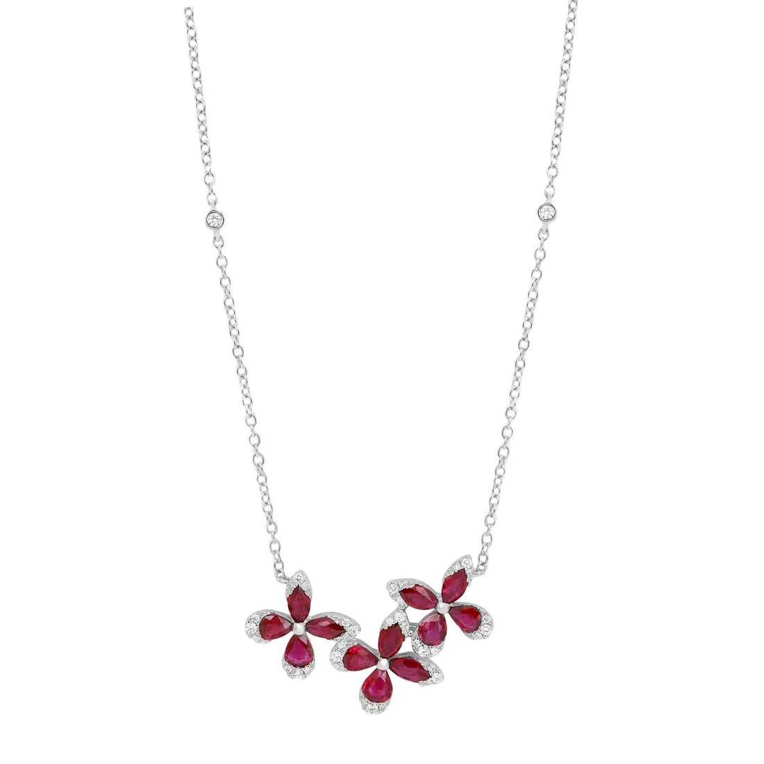 Rachel Koen Ruby Diamond Butterfly Pendant Necklace 18K White Gold 2.14 Ctw (1 of 5)