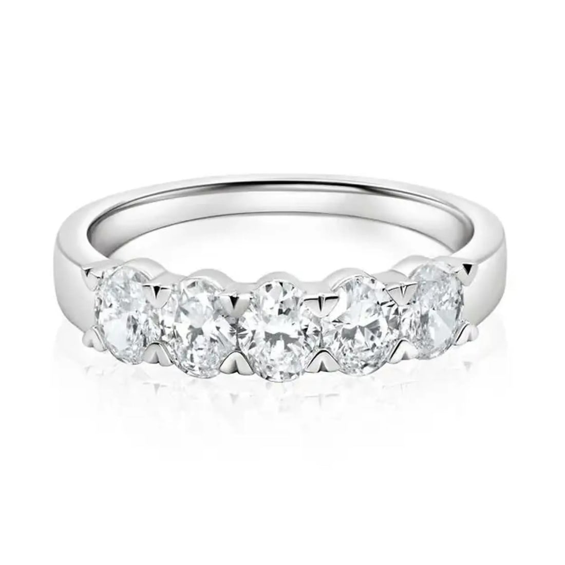 Rachel Koen 14K White Gold Half Eternity Band with 5 Oval Lab Grown Diamonds 1.05 Cttw: Rachel Koen 14K White Gold Half Eternity Band with 5 Oval Lab Grown Diamonds 1.05 Cttw This exquisite half eternity band ring showcases five brilliant oval cut lab grown diamonds, beautifully set in a