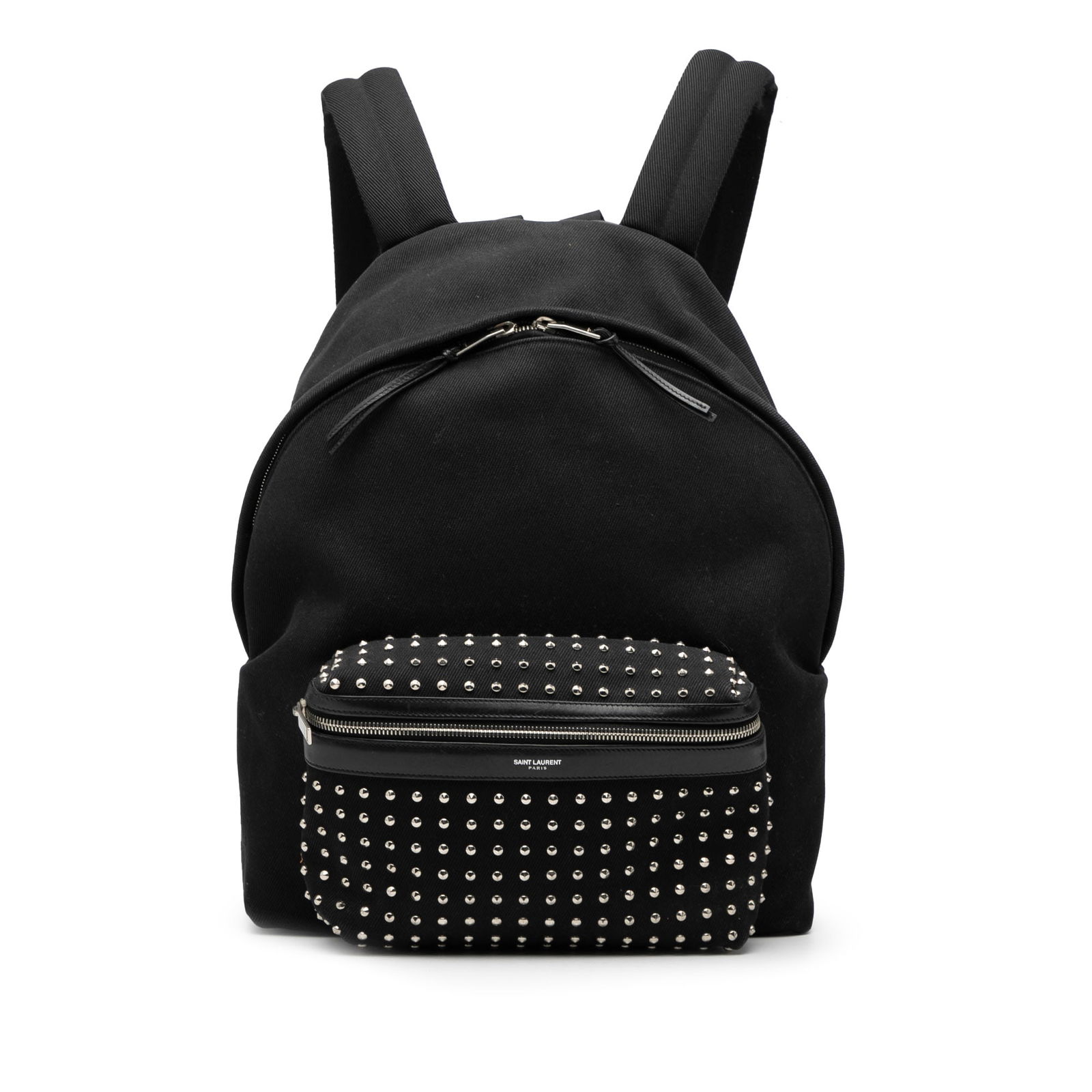 Saint Laurent Black Studded Canvas City Backpack with Leather Trim (1 of 7)