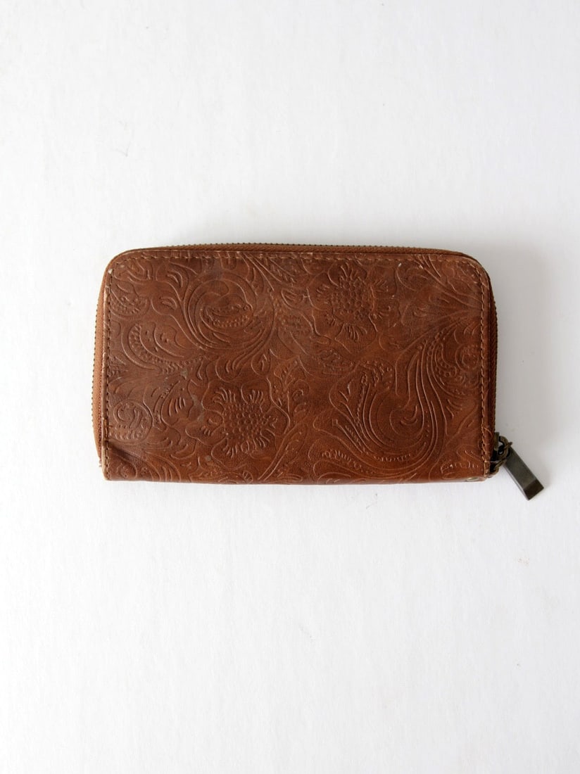 Vintage Leather Pocketbook with Embossed Massai Leaf Pattern (1 of 10)