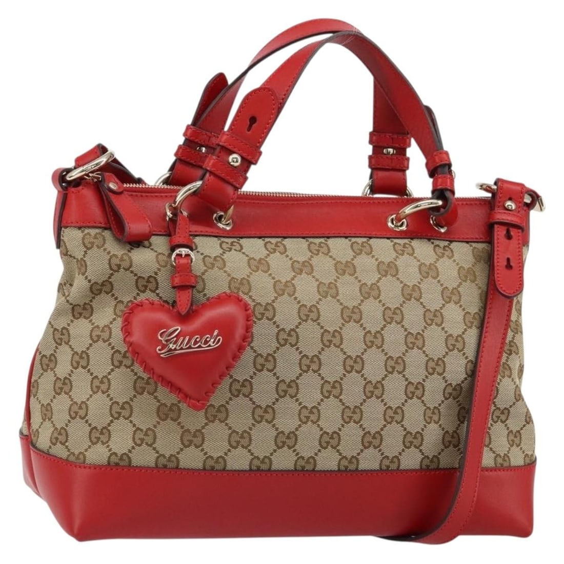 Beige Gold GG Canvas Valentine 2way Shoulder Handbag by Gucci with Dust Bag (1 of 18)