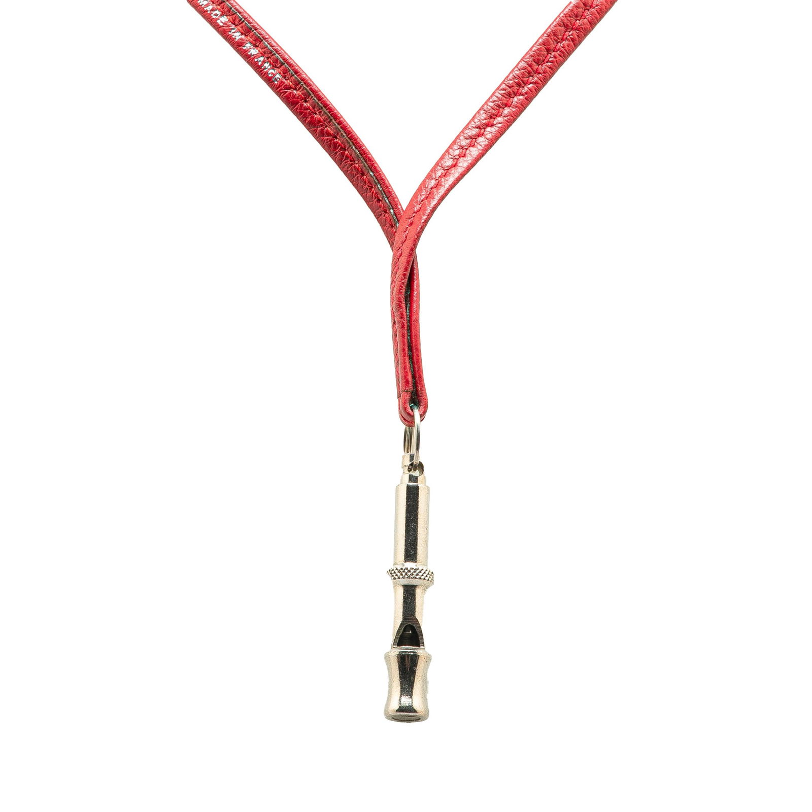 Hermes Red Leather Ultrasonic Dog Whistle Necklace with Palladium Pendant (1 of 5)