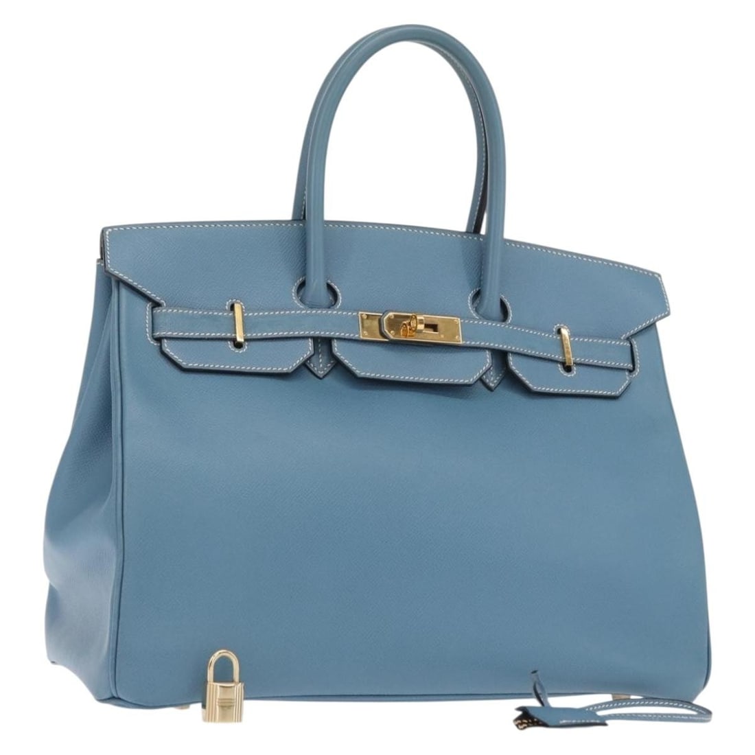 HERMES Birkin 35 Hand Bag Light Blue Gold Leather Auth 156385SM (1 of 18)