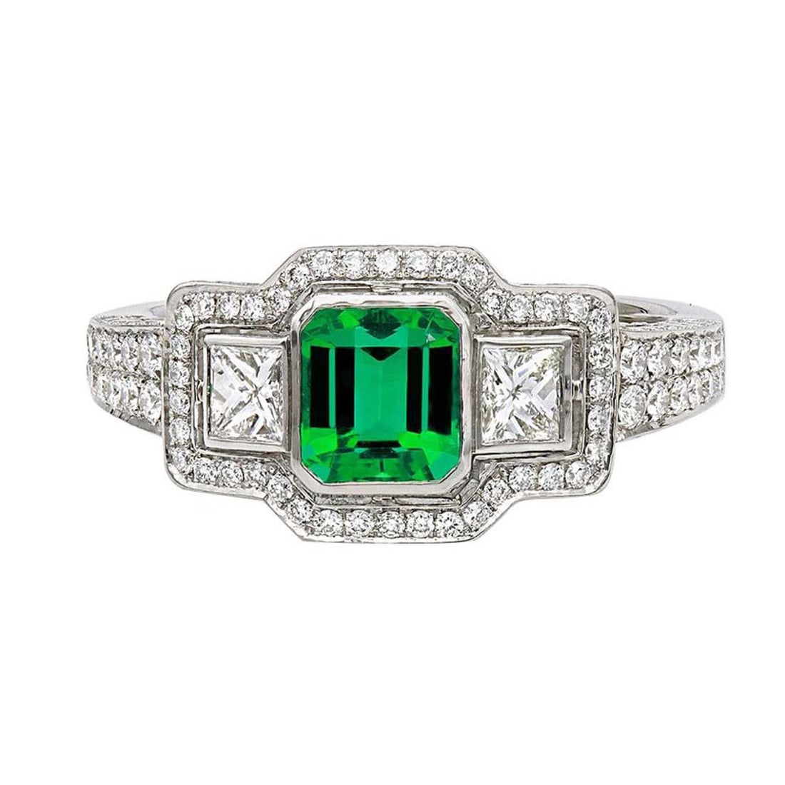 Rachel Koen Natural Green Emerald Diamond Engagement Ring Platinum 0.77ct Colombian Size 6.5 (1 of 5)