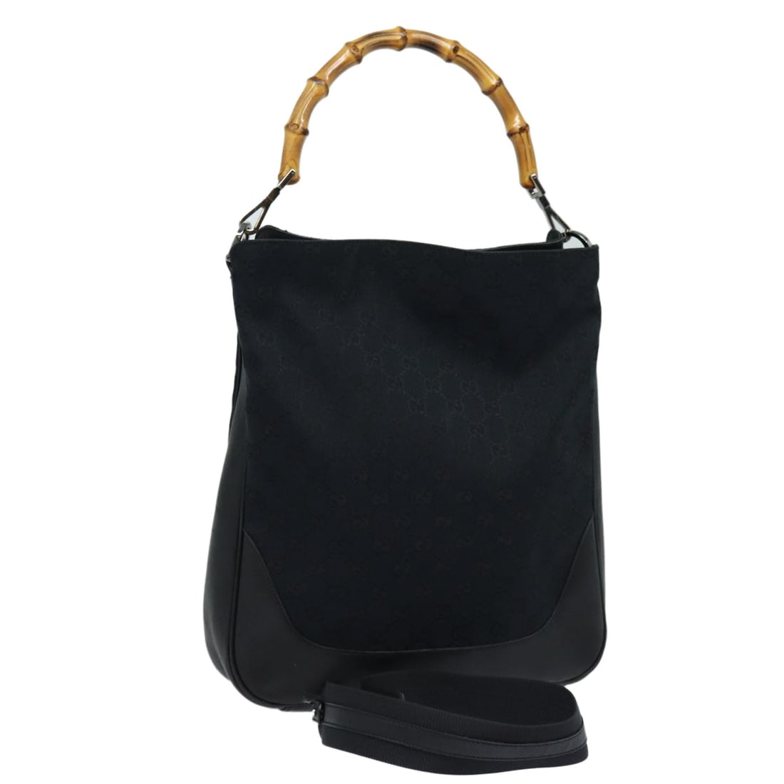 Vintage Gucci Black Tote with Bamboo Top Handle: Vintage Gucci Black Tote with Bamboo Top Handle This is a Gucci vintage tote bag featuring iconic bamboo handles and a black exterior. The bag shows slight rubbing on the outside surface, handles, sho
