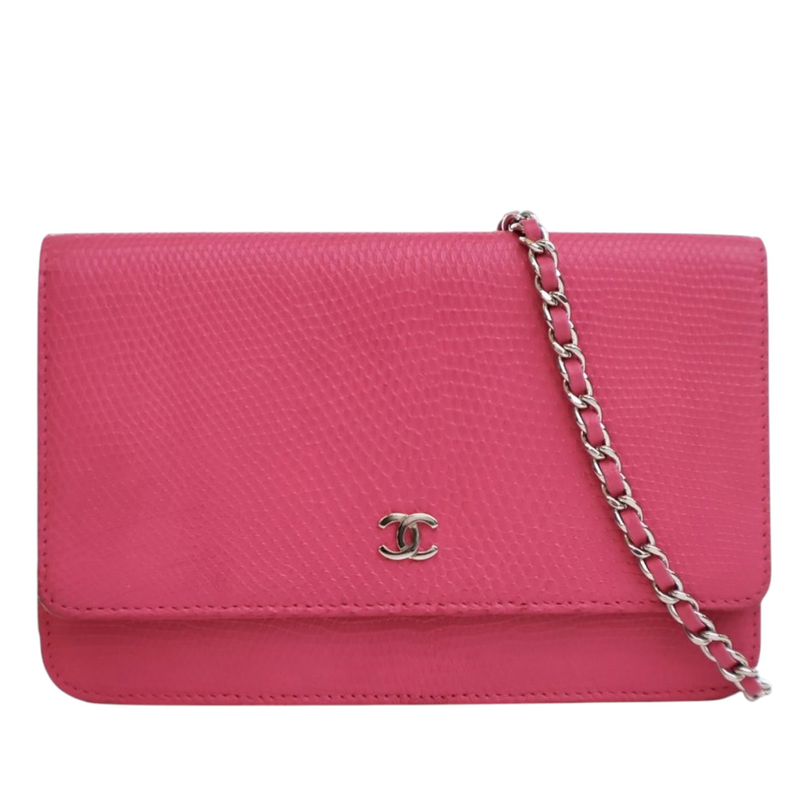 Chanel CC Pink Lizard Embossed Calfskin Wallet On Chain (1 of 12)