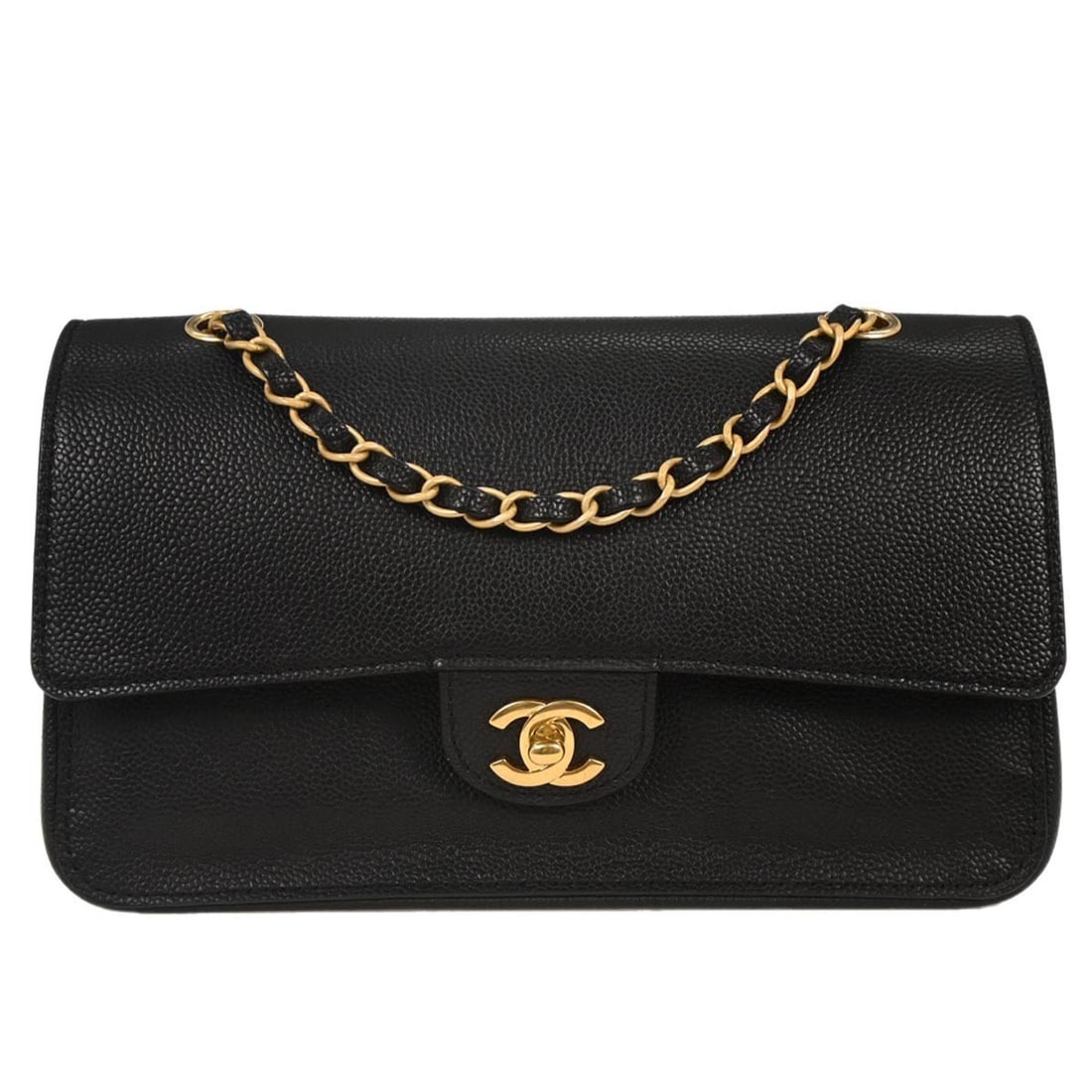 Chanel Black Calfskin Medium Classic Double Flap Shoulder Bag: Chanel Black Calfskin Medium Classic Double Flap Shoulder Bag This Chanel Medium Classic Double Flap Shoulder Bag is a timeless accessory crafted from luxurious black calfskin leather. The bag feature