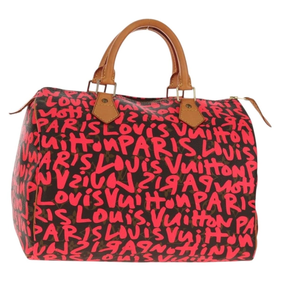 Louis Vuitton Monogram Graffiti Speedy 30 Pink Canvas Tote Bag: Louis Vuitton Monogram Graffiti Speedy 30 Pink Canvas Tote Bag This pre-owned Louis Vuitton Monogram Graffiti Speedy 30 handbag in pink features the iconic monogram design with graffiti accents. It is