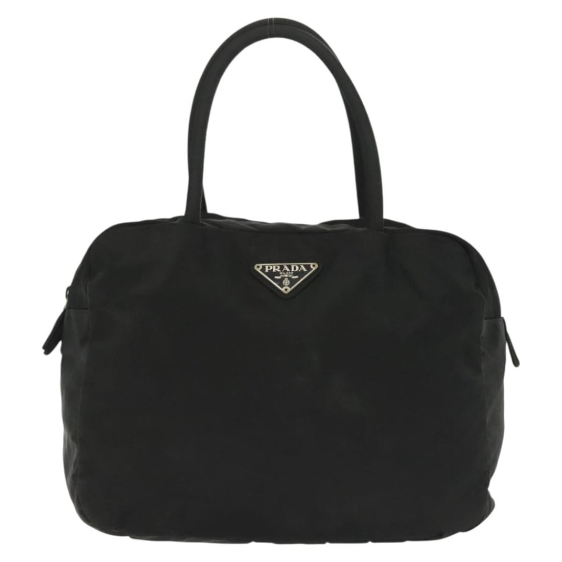 Vintage Prada Black Zip Closure Handbag for Women: Vintage Prada Black Zip Closure Handbag for Women This is a Prada vintage zip handbag in black, designed for female use. The handbag shows signs of wear, including some loss of shape, rubbing, stains,
