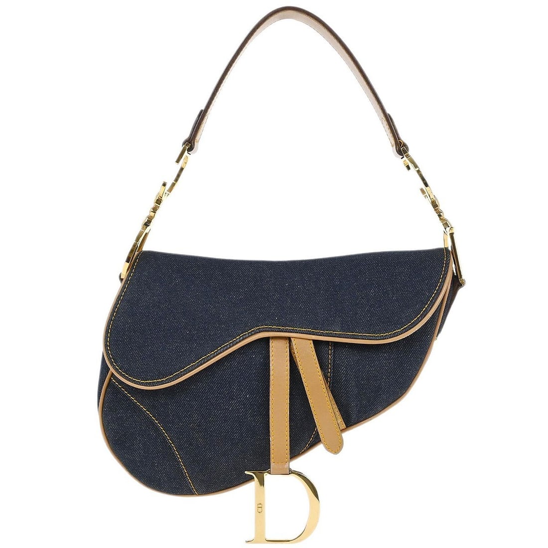 Christian Dior Navy Beige Denim Saddle Handbag RU1012 Made in Italy: Christian Dior Navy Beige Denim Saddle Handbag RU1012 Made in Italy Introducing the Christian Dior Navy Beige Denim Saddle Handbag, a stylish and versatile accessory. This medium-sized handbag feature