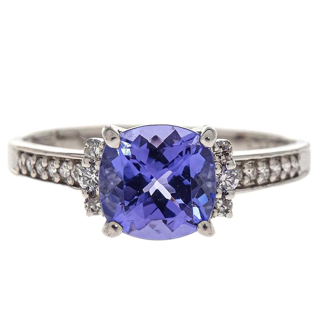 Platinum Tanzanite and Diamond Ring Size 53 with Silver Tone (1 of 5)