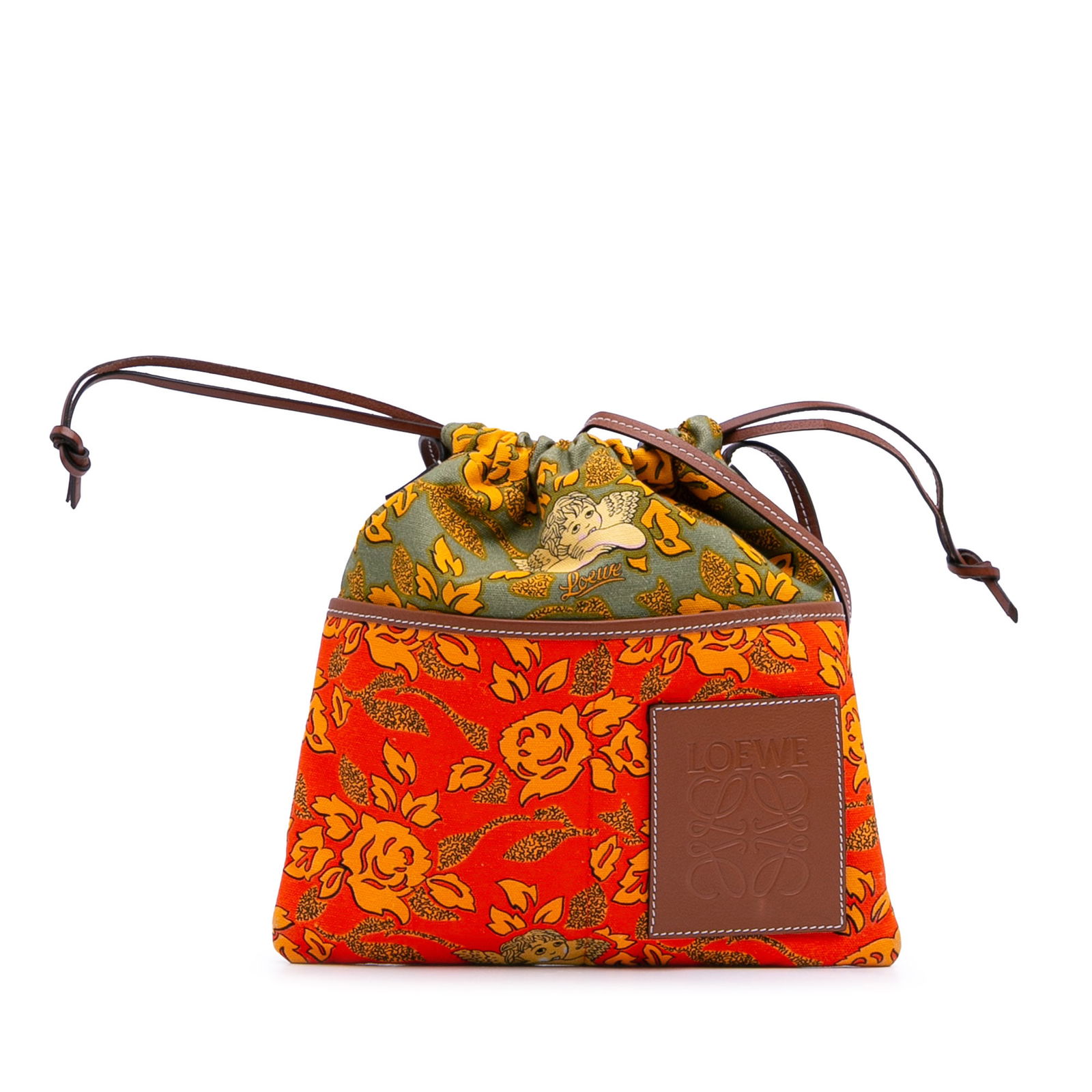 LOEWE Paulas Ibiza Orange Canvas Drawstring Crossbody Bag (1 of 11)