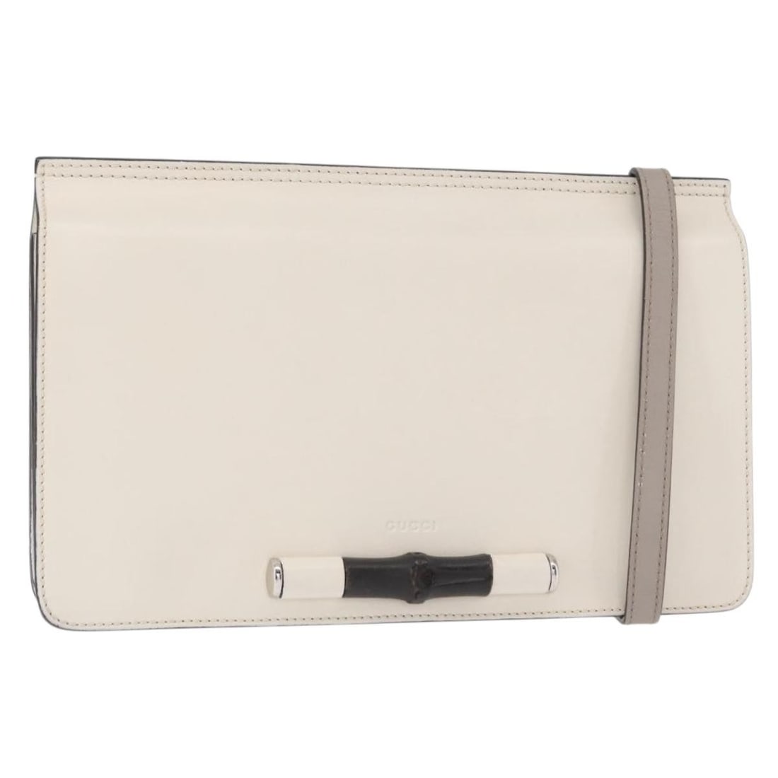 GUCCI Bamboo Leather Shoulder Bag White Silver 370817 Auth Italy: GUCCI Bamboo Leather Shoulder Bag White Silver 370817 Auth Italy This elegant GUCCI Bamboo Shoulder Bag is crafted from high-quality leather in a sophisticated white and silver color combination. Desi