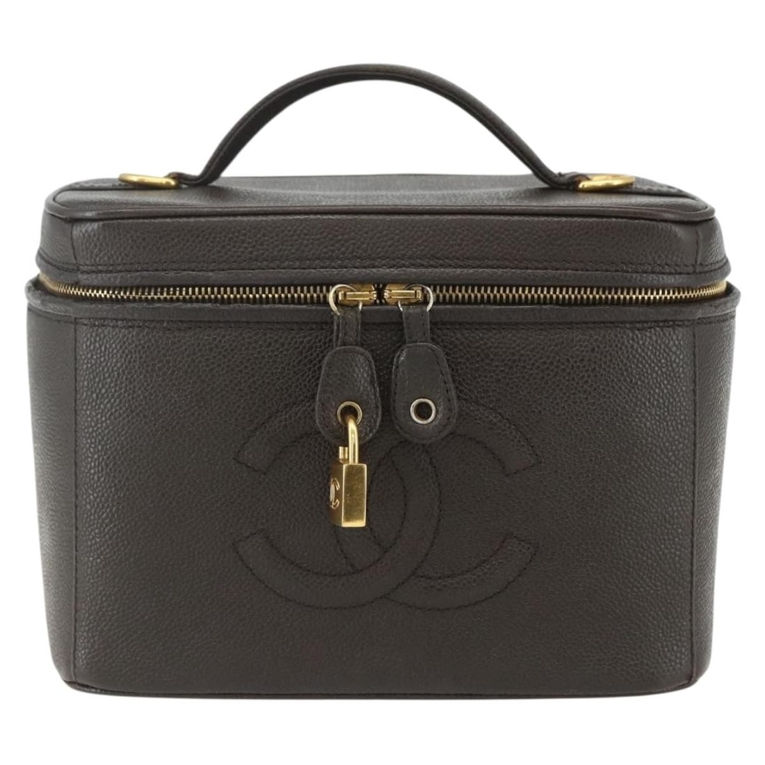 Pre-Owned Chanel Brown Timeless Vanity Handbag with Repainted Leather: Pre-Owned Chanel Brown Timeless Vanity Handbag with Repainted Leather This pre-owned Chanel Vintage Timeless Vanity Case in brown is a classic handbag designed for women. The bag shows signs of use, i
