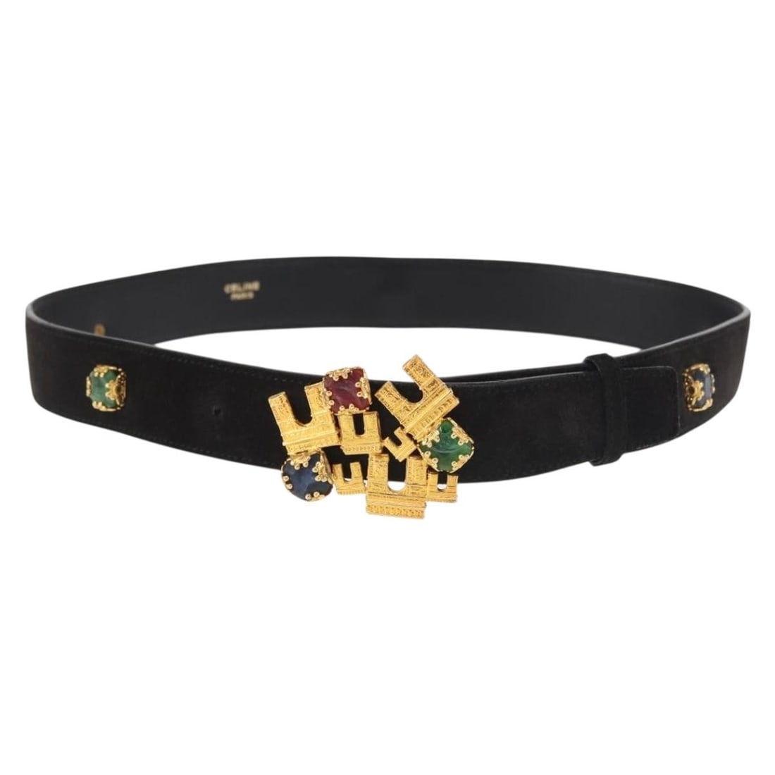 CELINE Black Gold Suede Belt 32.3in Auth Italy (1 of 11)