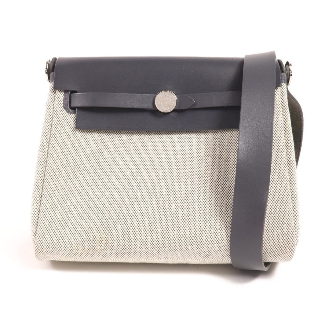HERMES Mini Herbag 2 Way Shoulder Bag Canvas Leather Gray Beige: HERMES Mini Herbag 2 Way Shoulder Bag Canvas Leather Gray Beige Introducing the HERMES Mini Herbag 2 Way Shoulder Bag, a stylish blend of canvas and leather in a sophisticated Ardoise and Beige color