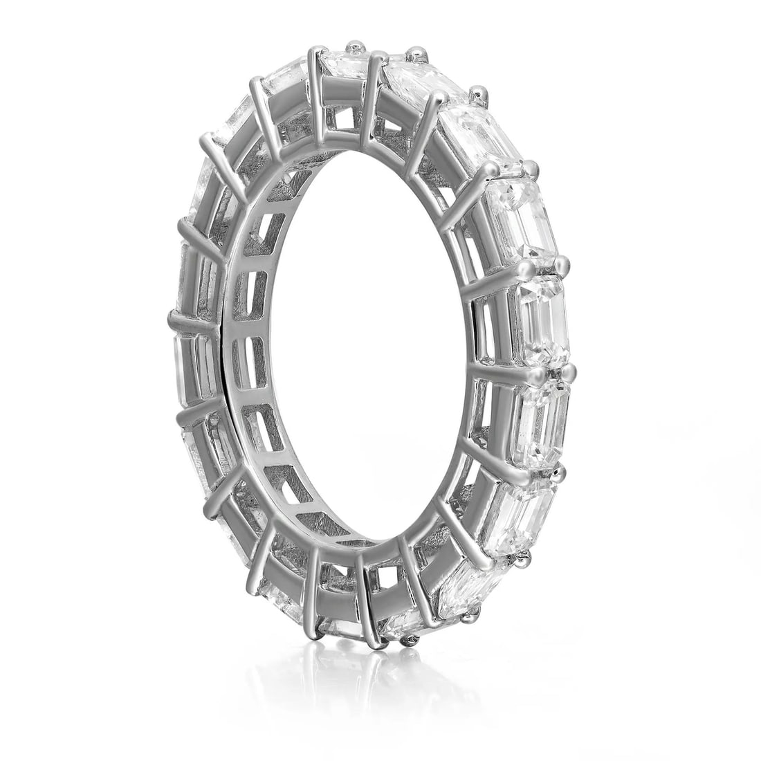 Rachel Koen 14K White Gold Baguette Diamond Eternity Band Ring 2.44Ctw: Rachel Koen 14K White Gold Baguette Diamond Eternity Band Ring 2.44Ctw This exquisite Prong Set Baguette Cut Diamond Eternity Band Ring showcases a stunning arrangement of 18 bright white baguette cut