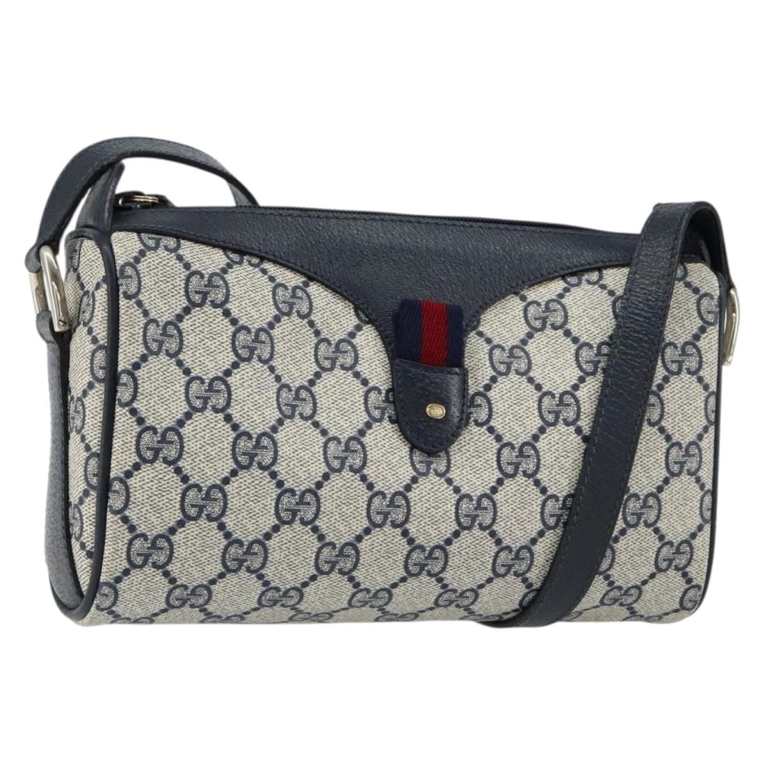 GUCCI GG Supreme Navy Gold Shoulder Bag PVC Authentic 153309: GUCCI GG Supreme Navy Gold Shoulder Bag PVC Authentic 153309 This exquisite GUCCI GG Supreme Sherry Line Shoulder Bag is a stunning accessory that seamlessly combines style and function. Crafted in It