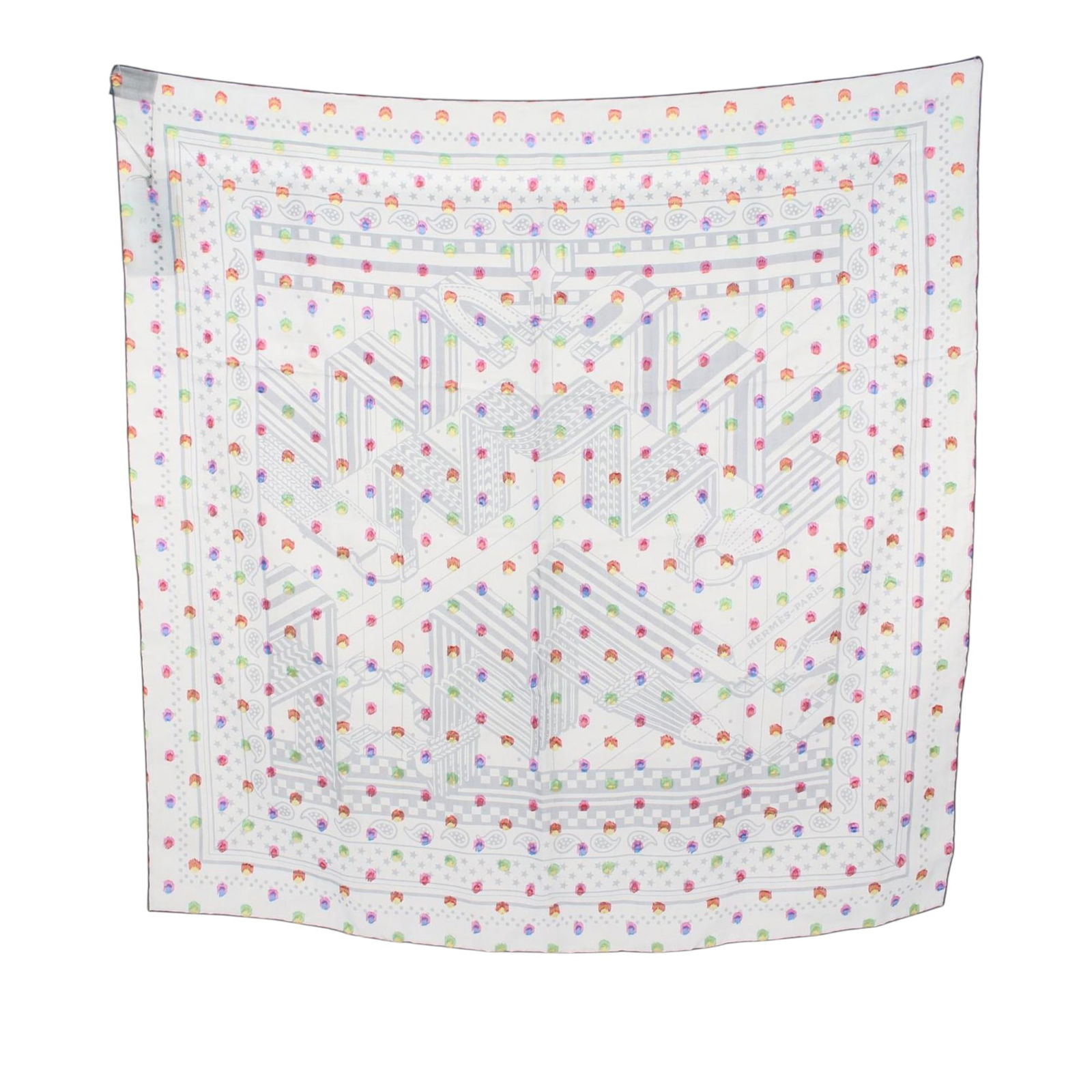 Hermes Sangles En Zig Zag Pois Rainbow Print Square Silk Acetate Scarf (1 of 4)