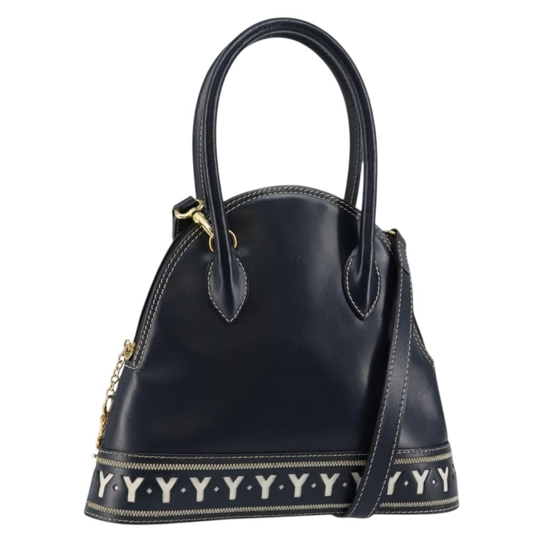 SAINT LAURENT Y Motif Navy Gold Leather Hand Bag 2way Auth: SAINT LAURENT Y Motif Navy Gold Leather Hand Bag 2way Auth Elevate your style with this authentic SAINT LAURENT Y Motif Hand Bag, crafted from premium leather in a striking navy and gold color combina