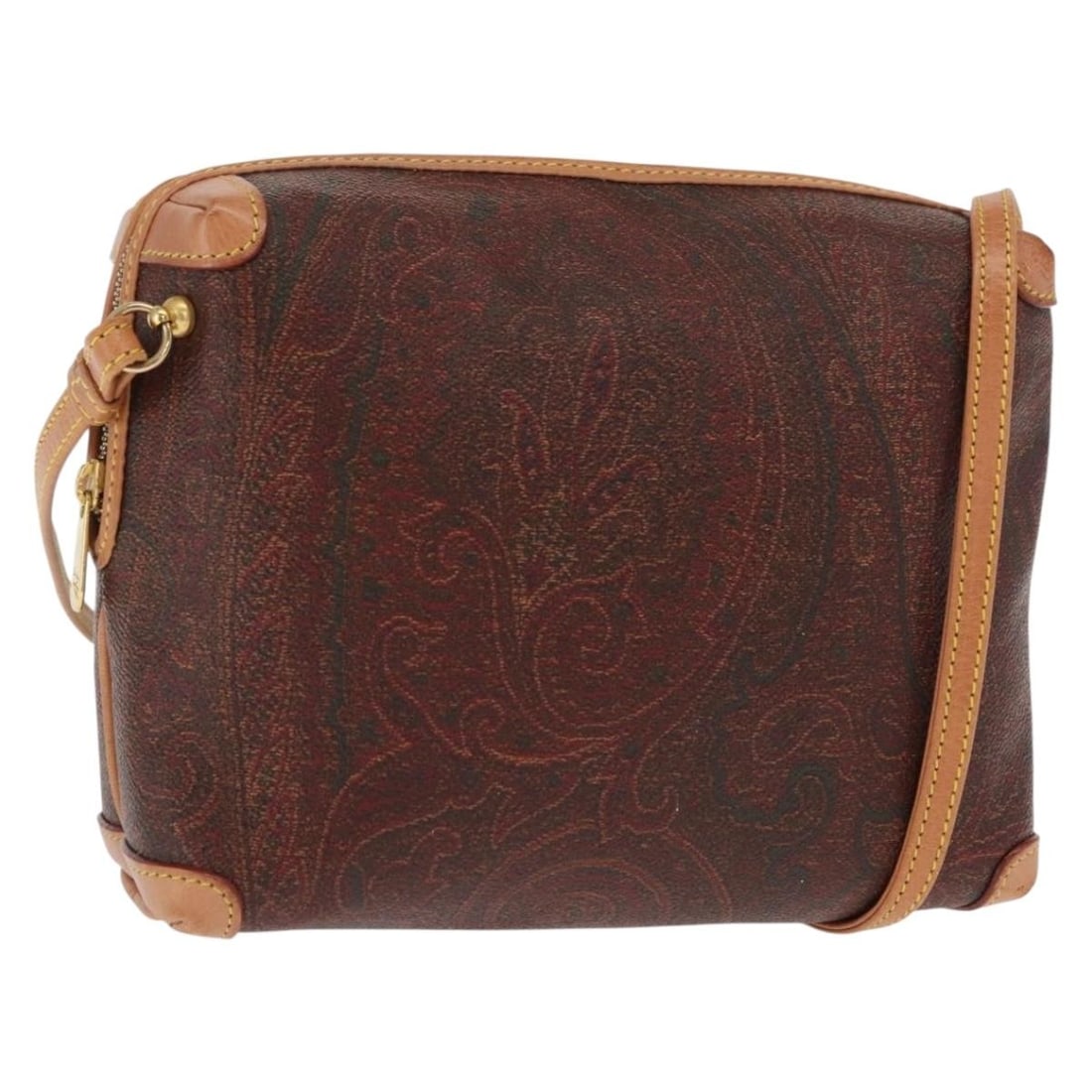 Leather Paisley Shoulder Bag by ETRO in Bordeaux and Gold (1 of 18)
