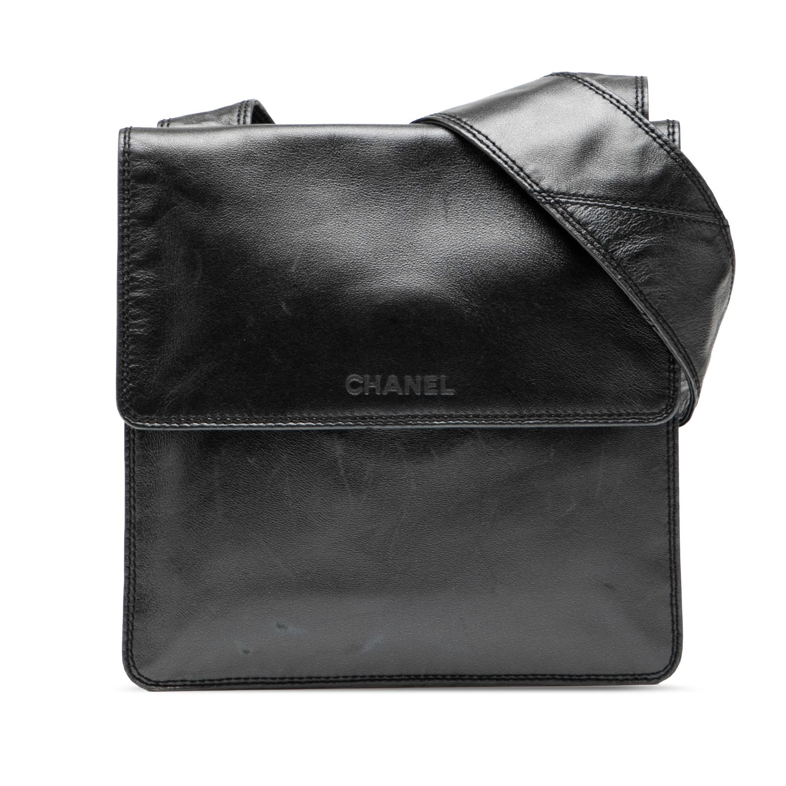 Chanel Black Lambskin Leather Messenger Bag with Logo Flap (1 of 8)