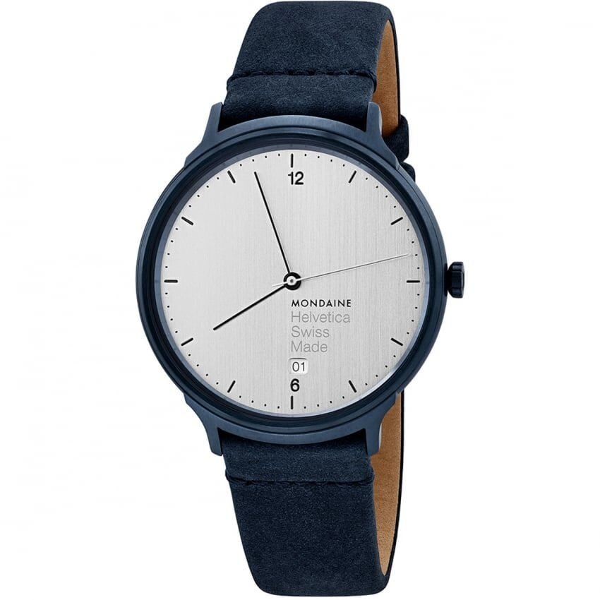 Mondaine Helvetica No1 Quartz Watch 38mm Blue PVD Steel Silver Dial (1 of 4)