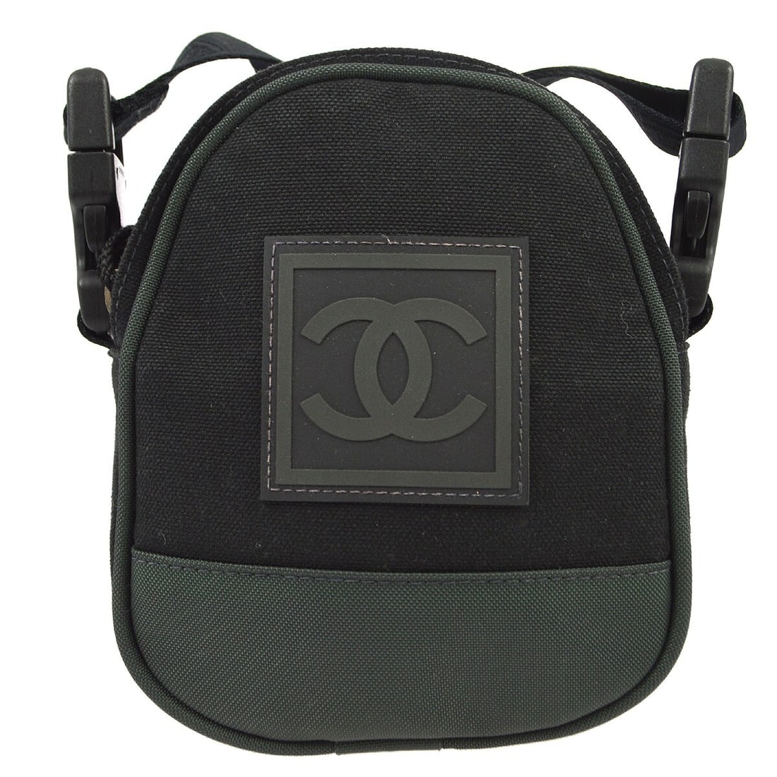 Chanel Sport Line Black Green Bum Bag with Detachable Strap: Chanel Sport Line Black Green Bum Bag with Detachable Strap This stylish Chanel Black Sports Line Shoulder Bag is perfect for casual occasions. It features a compact design with a width and height of