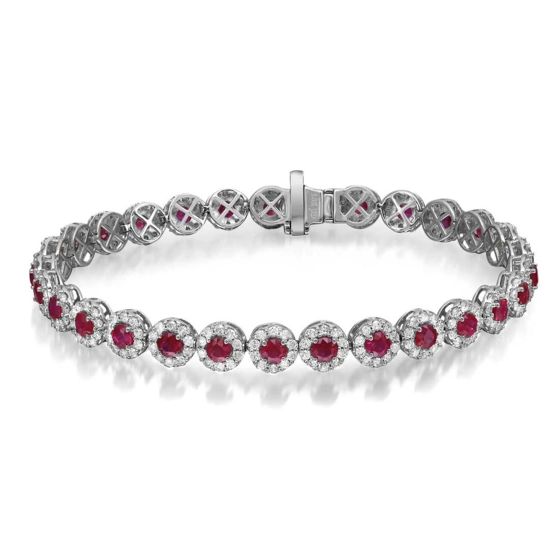 Rachel Koen Ruby Halo Diamond Tennis Bracelet 14K White Gold 7.75 ctw (1 of 8)