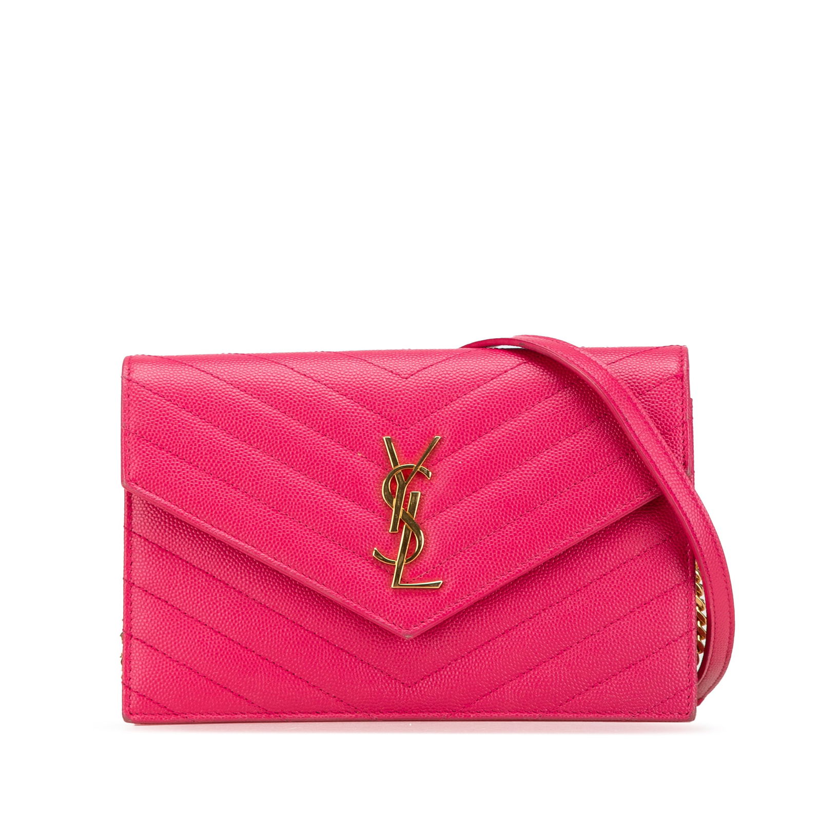 Saint Laurent Pink Grain De Poudre Cassandre Wallet with Chain (1 of 8)