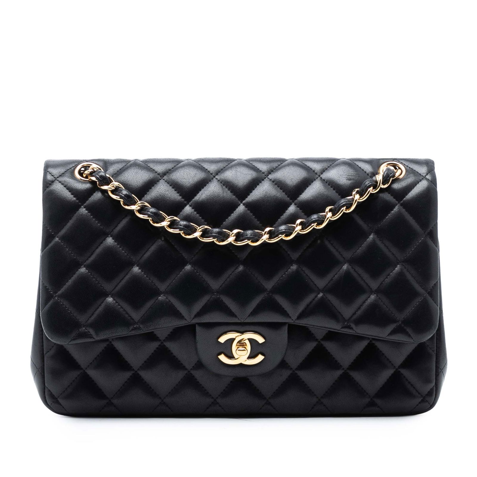 Chanel Jumbo Double Flap Quilted Black Lambskin Shoulder Bag (1 of 7)