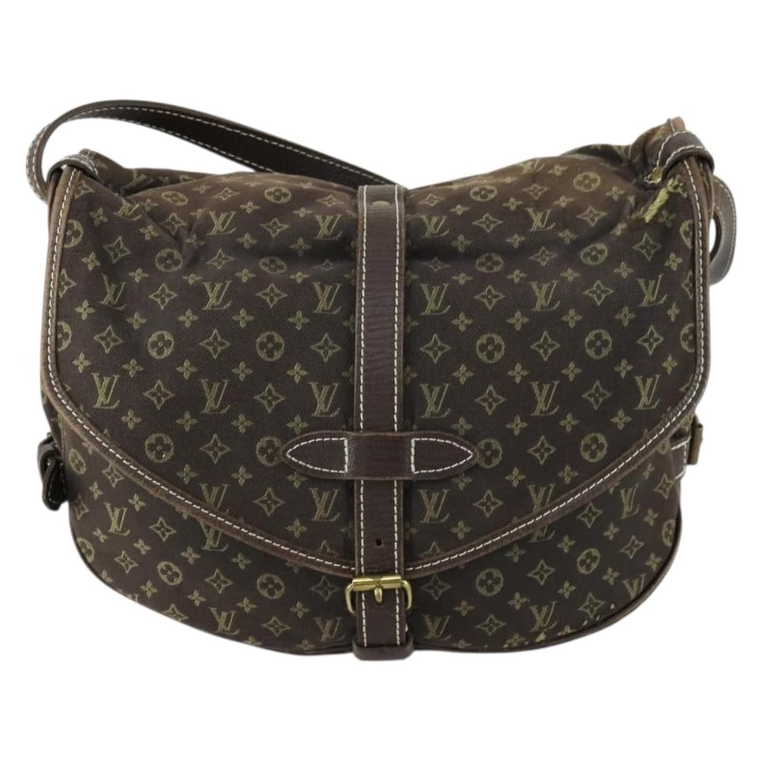 Saumur Shoulder Bag in Brown by Louis Vuitton: Saumur Shoulder Bag in Brown by Louis Vuitton This Louis Vuitton Saumur handbag in brown is designed for women and features a classic shoulder bag style. The bag shows signs of wear, including surface