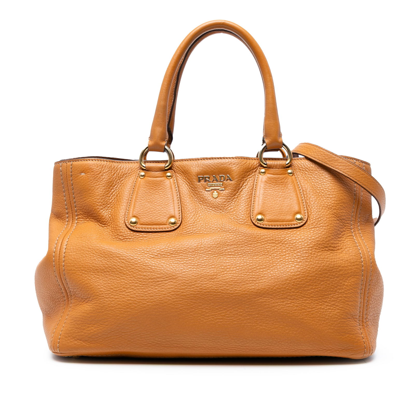 Prada Vitello Daino Open Convertible Tote Brown Leather Bag (1 of 7)