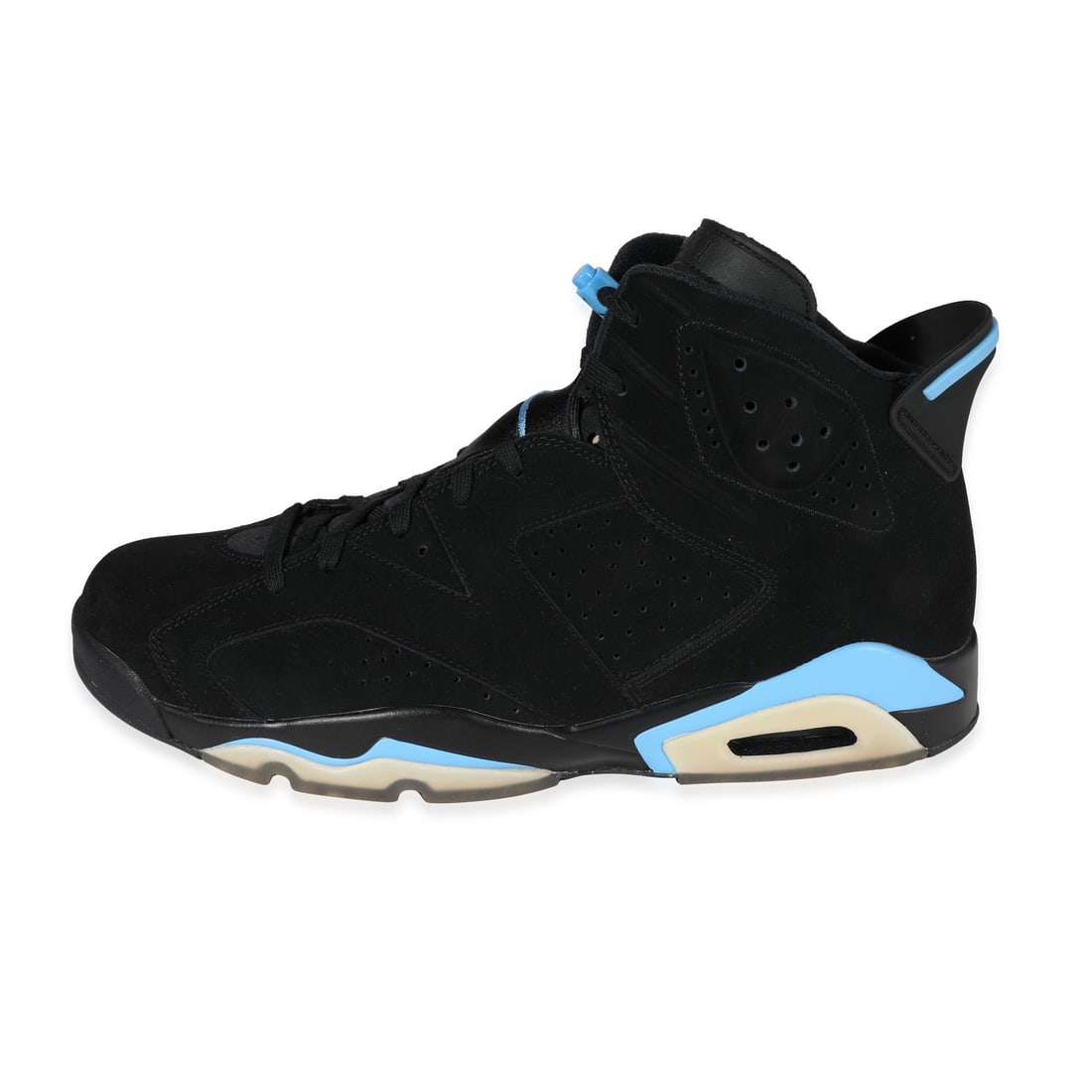 Air Jordan 6 Retro UNC Black Blue Sneakers with Original Box: Air Jordan 6 Retro UNC Black Blue Sneakers with Original Box Step up your sneaker game with the Air Jordan 6 Retro 'UNC'. This iconic model features a sleek black and blue colorway with a premium sued