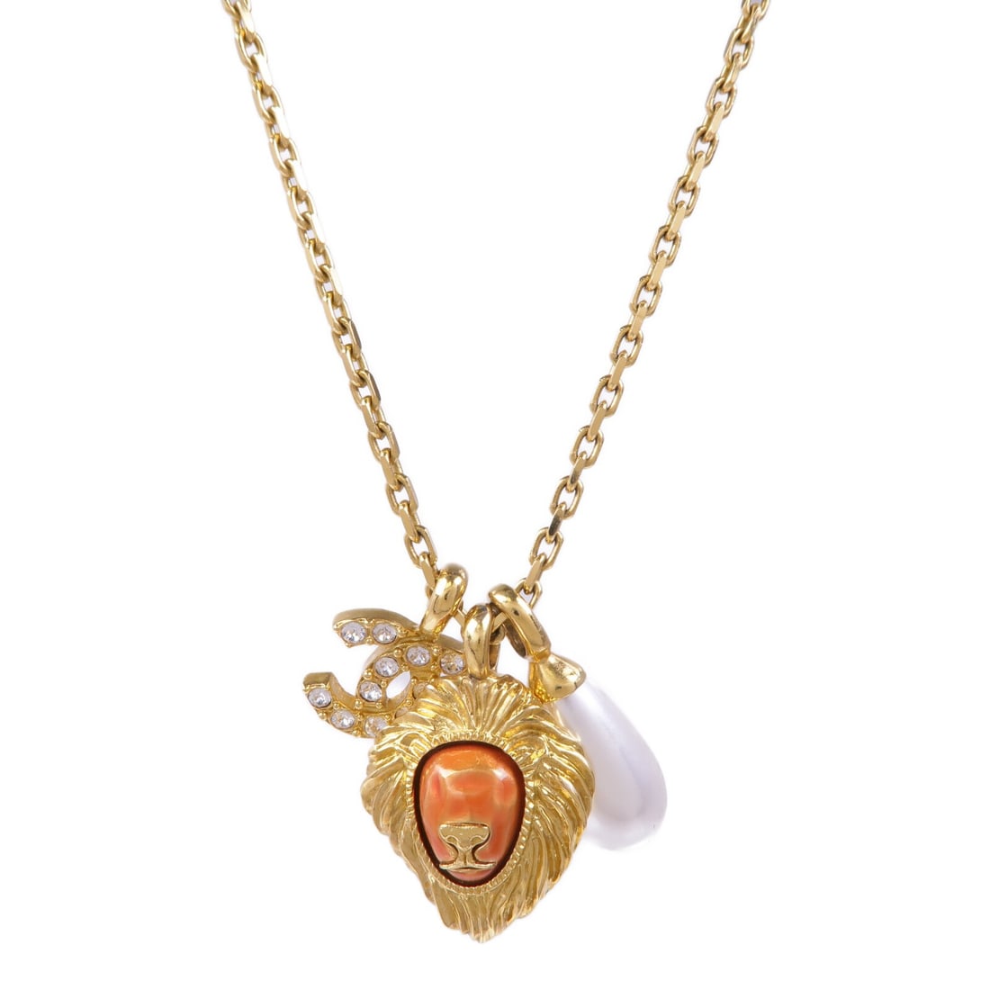 CHANEL CC Necklace Gold White Color France (1 of 7)