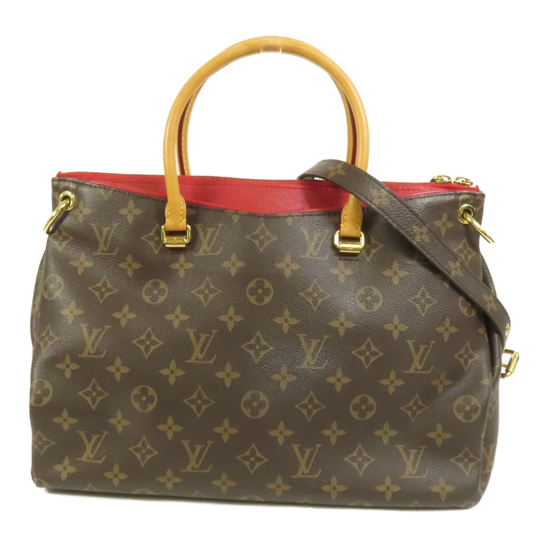 LOUIS VUITTON Pallas 2 Way Shoulder Bag M41175 Monogram Brown Red: LOUIS VUITTON Pallas 2 Way Shoulder Bag M41175 Monogram Brown Red This stunning Louis Vuitton Pallas 2 Way Shoulder Handbag features a classic monogram design in a rich brown color complemented by red