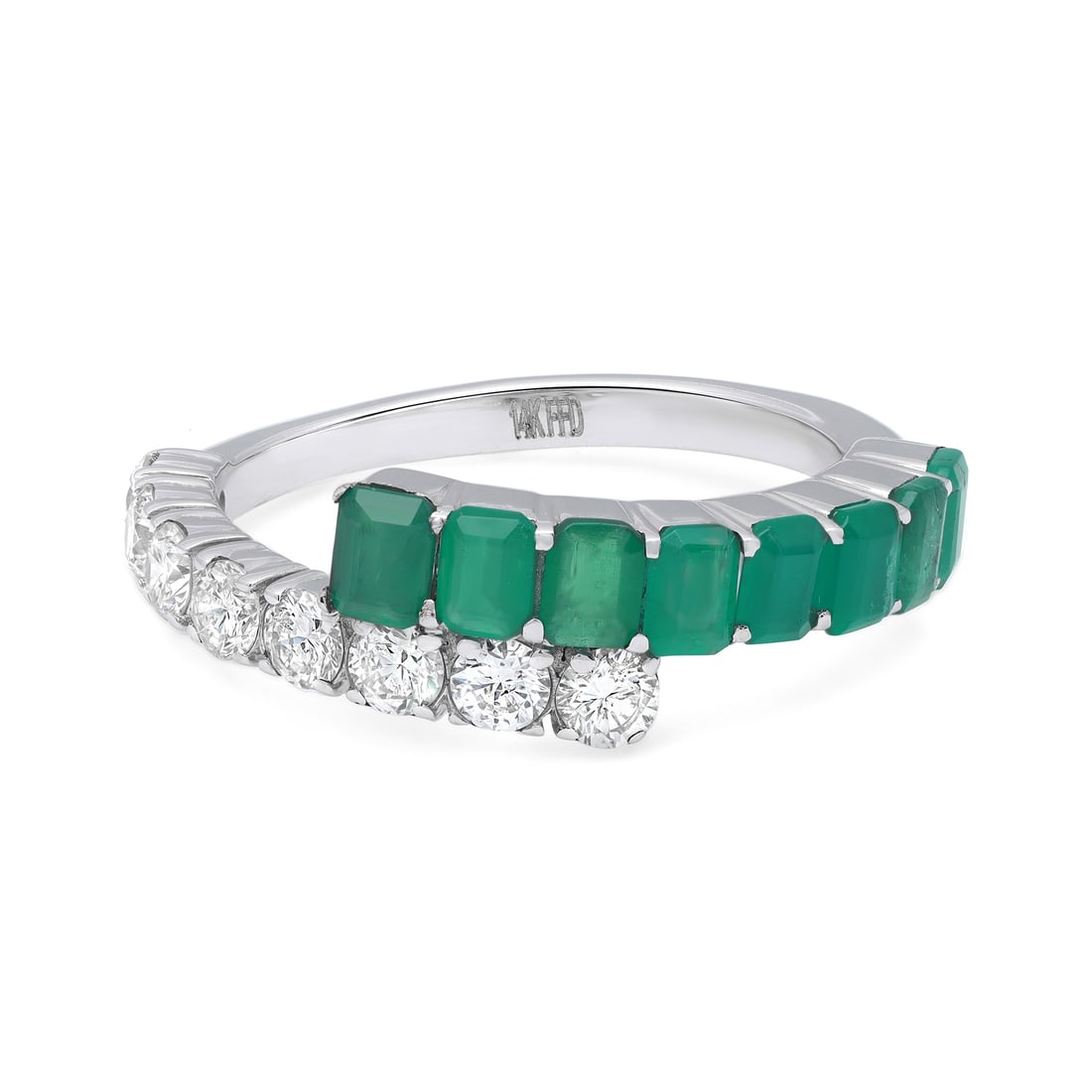 Rachel Koen 14K White Gold Emerald Diamond Ring 1.61 Cttw Size 6.25 (1 of 6)