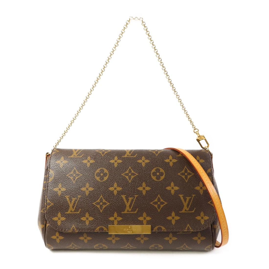 LOUIS VUITTON Favorite MM 2 Way Shoulder Bag Monogram Brown GHW: LOUIS VUITTON Favorite MM 2 Way Shoulder Bag Monogram Brown GHW This stylish Louis Vuitton Favorite MM 2 Way Shoulder Bag is crafted from durable PVC coated canvas in a classic brown monogram pattern.