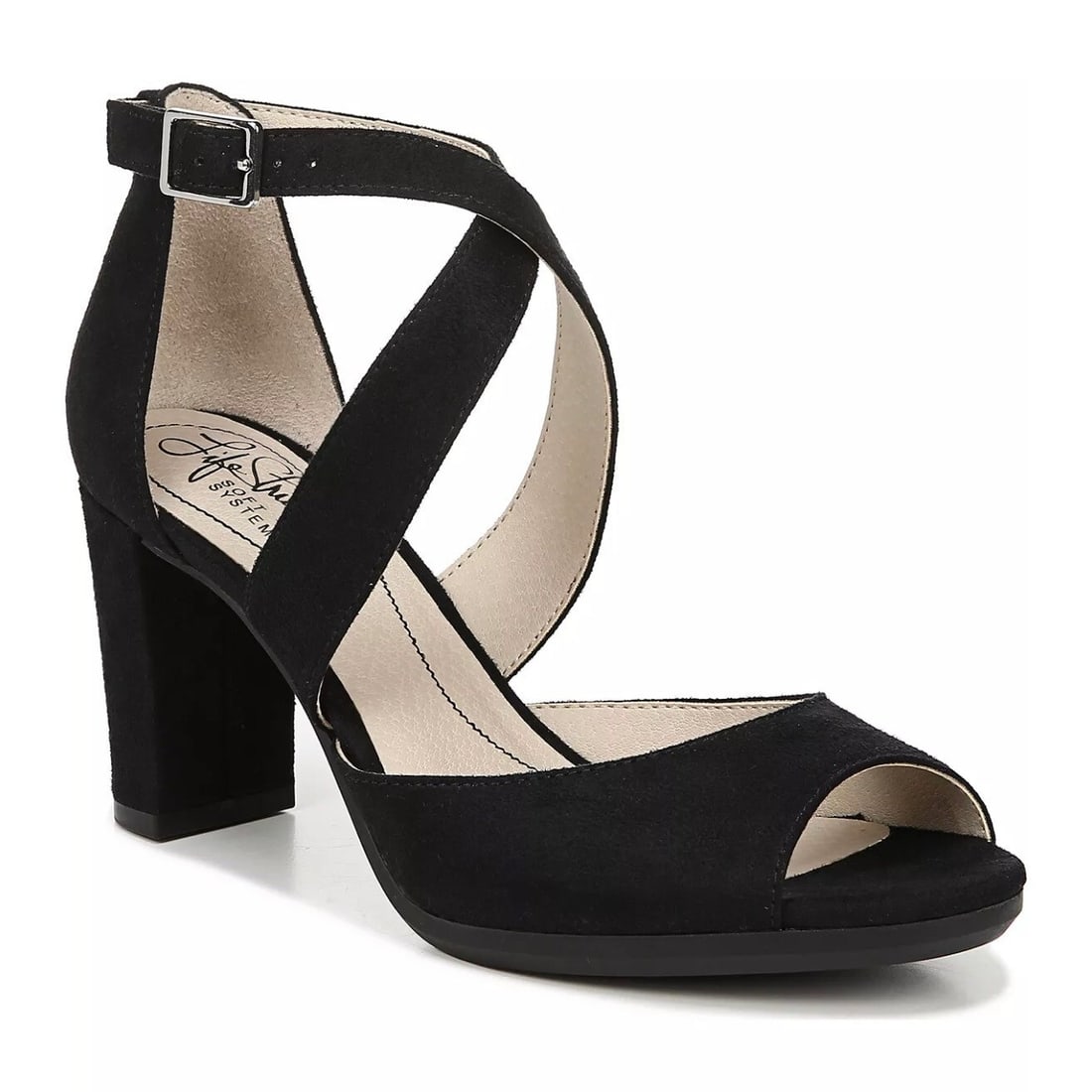 LifeStride Allison Black Strappy Dress Sandals 8.5W with Block Heel (1 of 7)