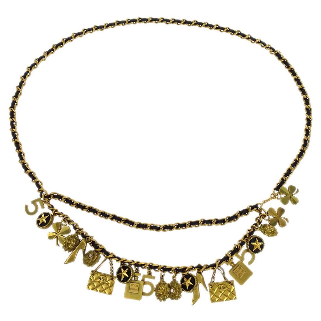 Chanel 94A CC Icon Chain Belt Black Gold Vintage Pearl Accents (1 of 4)