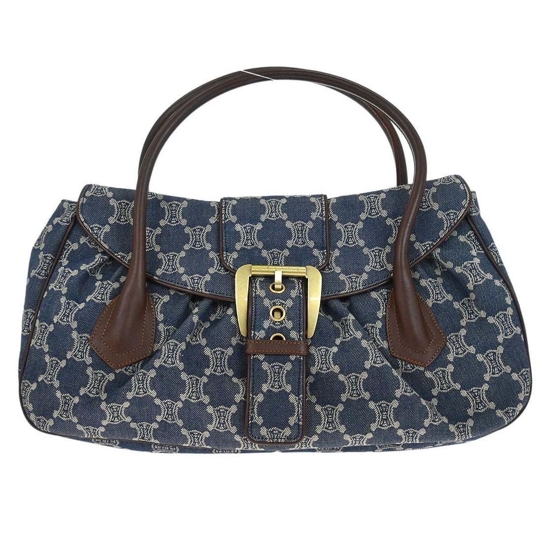 Blue Top Handle Bag Celine Macadam Denim Canvas Leather Double Handles (1 of 10)